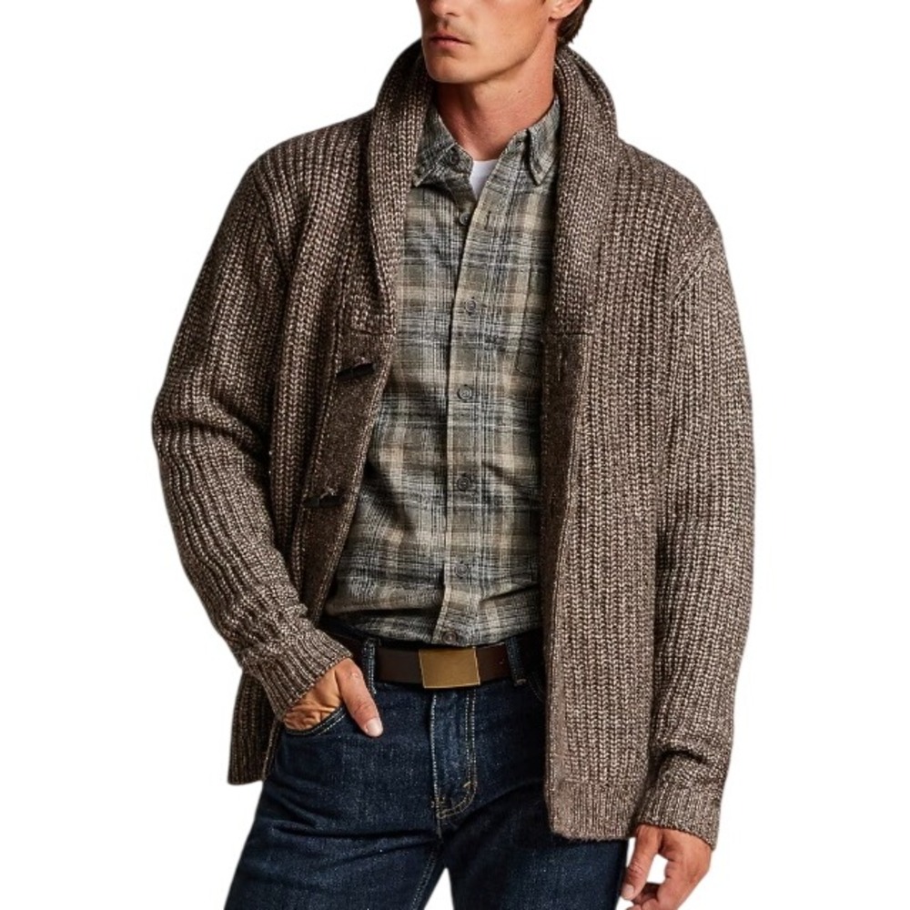 NWOT Weatherproof Vintage Wool Blend Men's L Brown Toggle Cardigan Sweater
